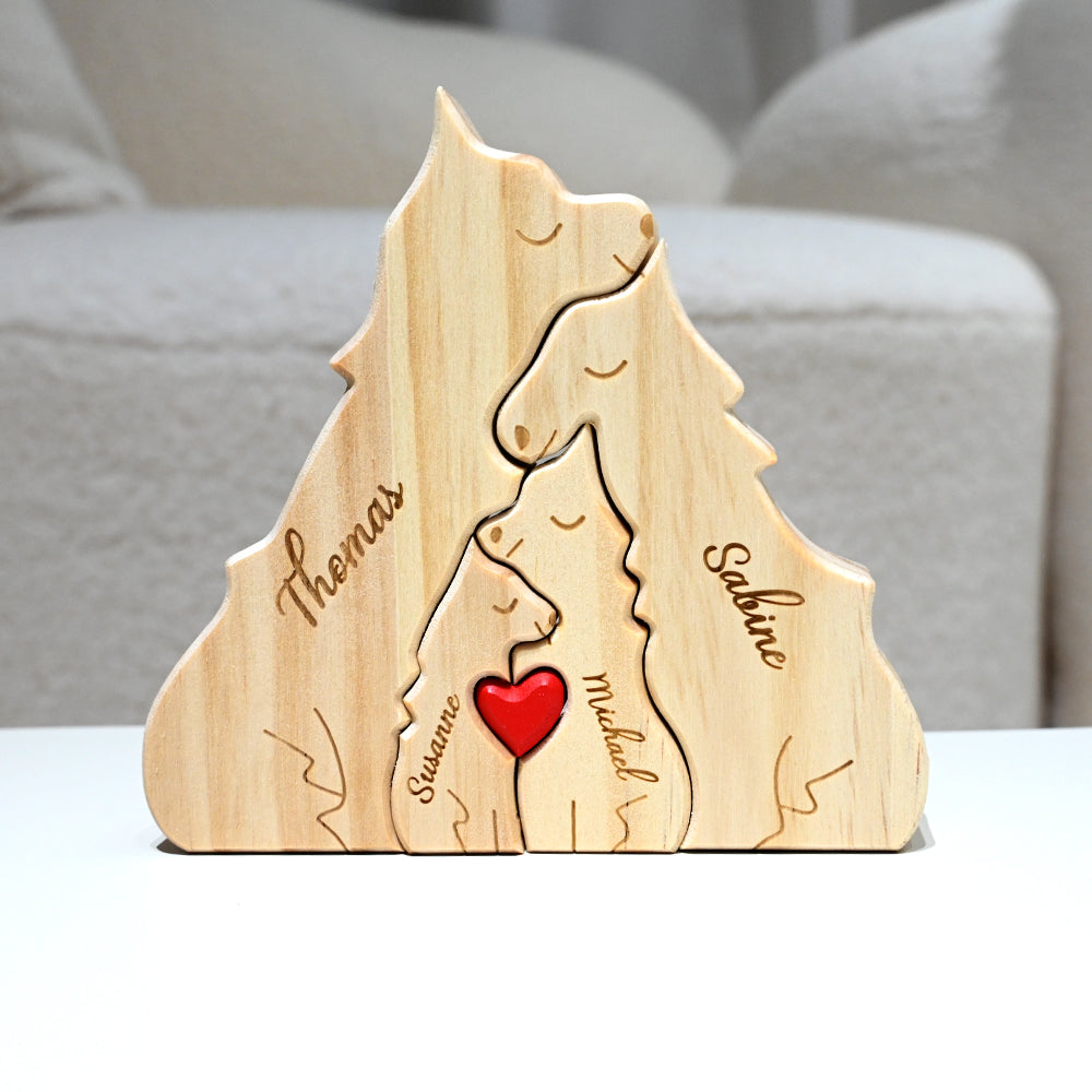 Pièces de Puzzle en Bois Personnalisées pour Famille 2 à 4 Loups Disponibles
