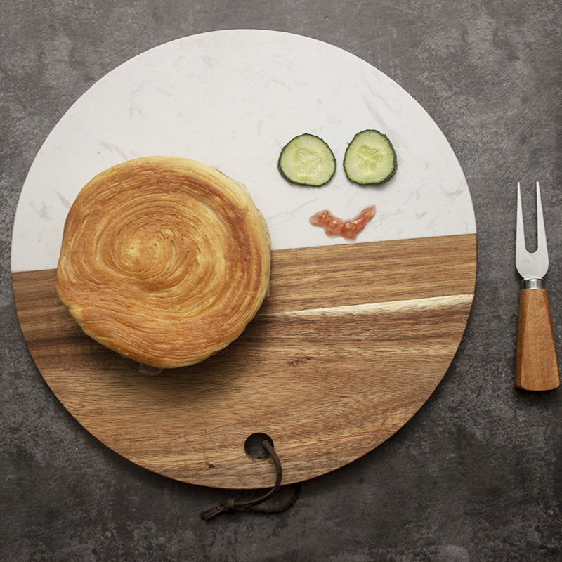 Planche à découper ronde en bois et marbre Double face avec trou à accocher
