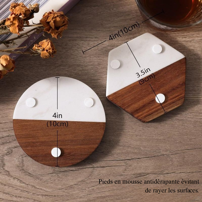 Sous-verre Personnalisable en Marbre et Bois Cadeau pour Crémaillère ou Mariage