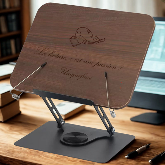 Support à livres en bois réglable  pour Livres et Tablette iPad Cadeau personnalisé