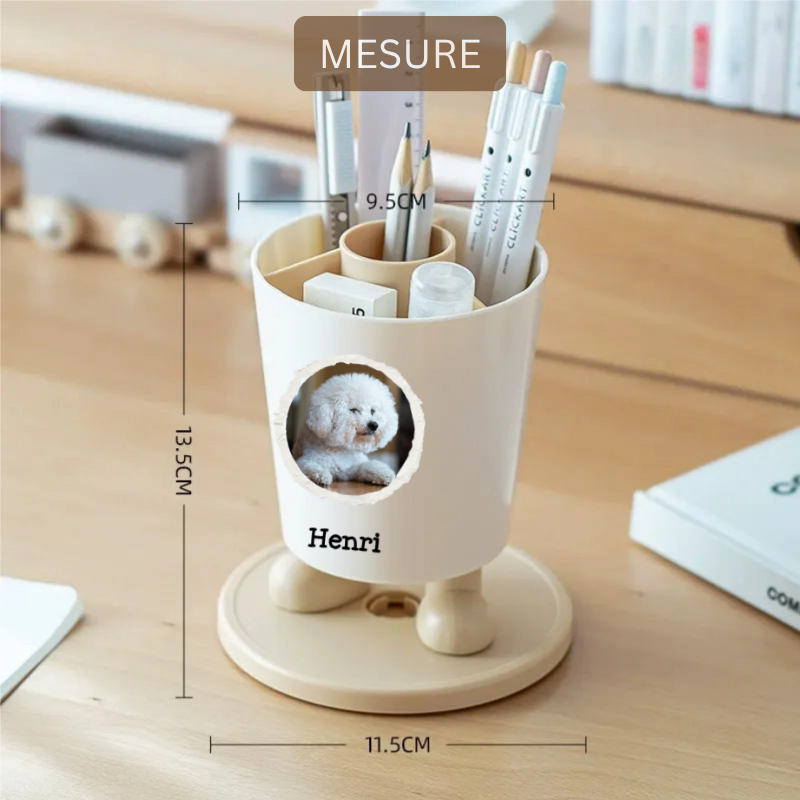 Porte - stylo Rotatif Pot à Crayons Multifonctionnel et Personnalisable avec Nom et Photo