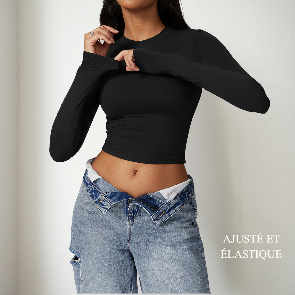 Haut Court à Manches Longues Pour Femme Chemisier Collant pour Sport