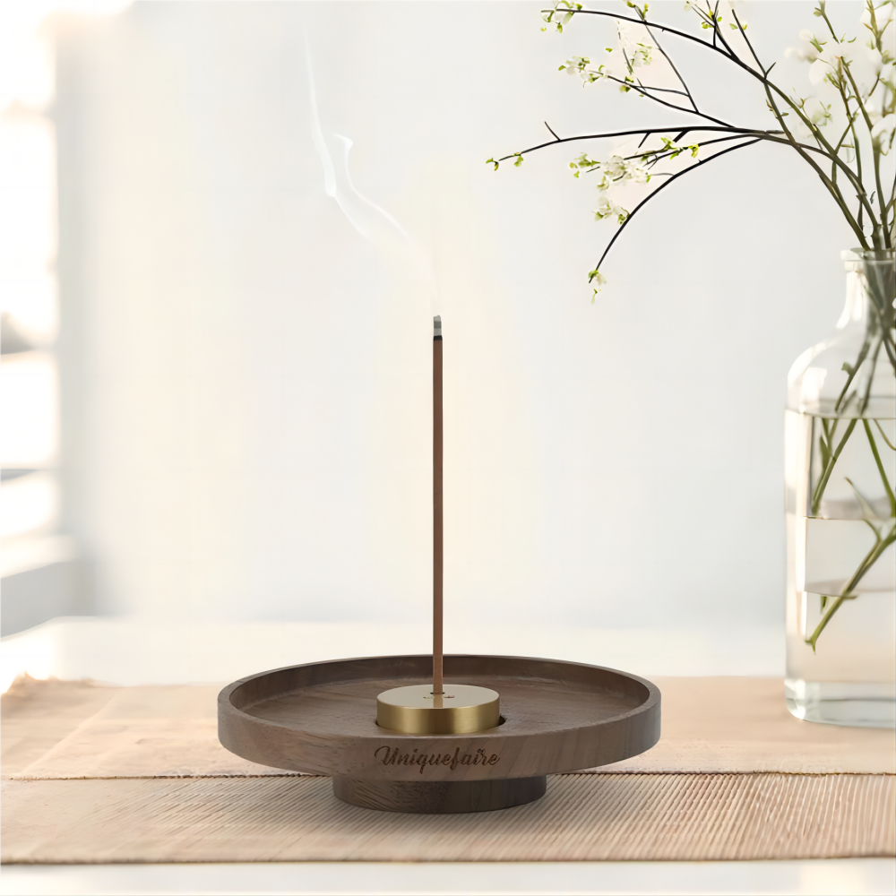 Assiette à Encens en Noyer Support à Encens Personnalisable avec Nom