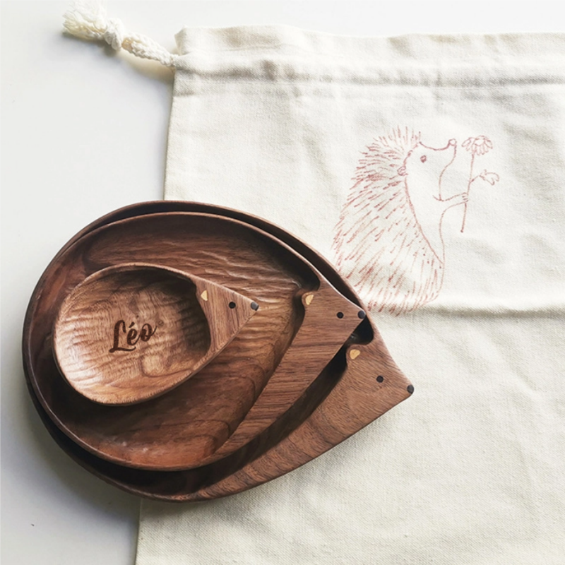 Assiette en Bois de Noyer Forme de Hérisson Décor pour Maison