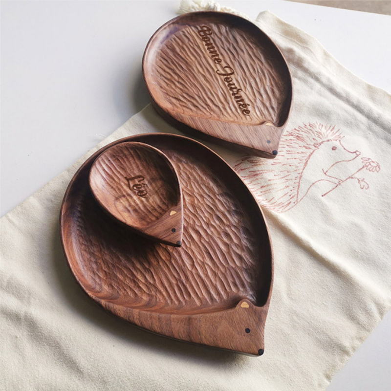Assiette en Bois de Noyer Forme de Hérisson Décor pour Maison