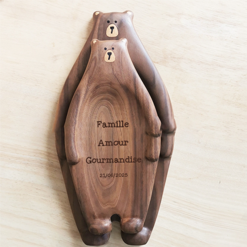 Assiette en Bois en Forme d'Ours à Fruits Collation Noix