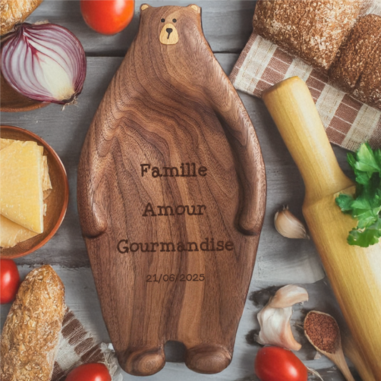 Assiette en Bois en Forme d'Ours à Fruits Collation Noix