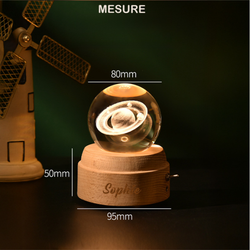 Boîte à Musique Rotative Boule de Cristal Personnalisée avec Nom Cadeau Anniversaire