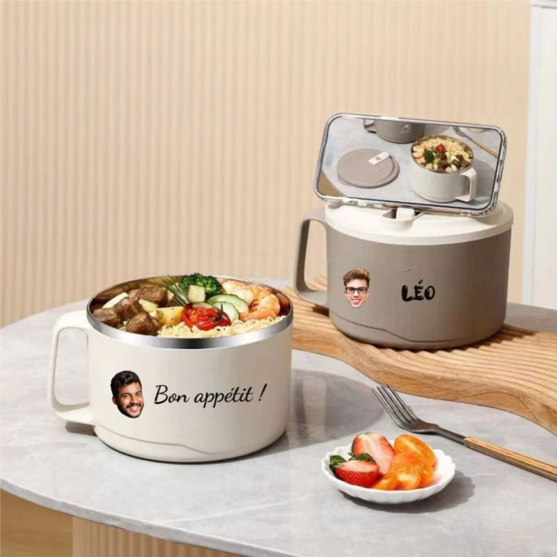 Bol à Nouilles en Inoxydable 316 avec Couvercle Boîte à Lunch Idéale pour les Étudiants