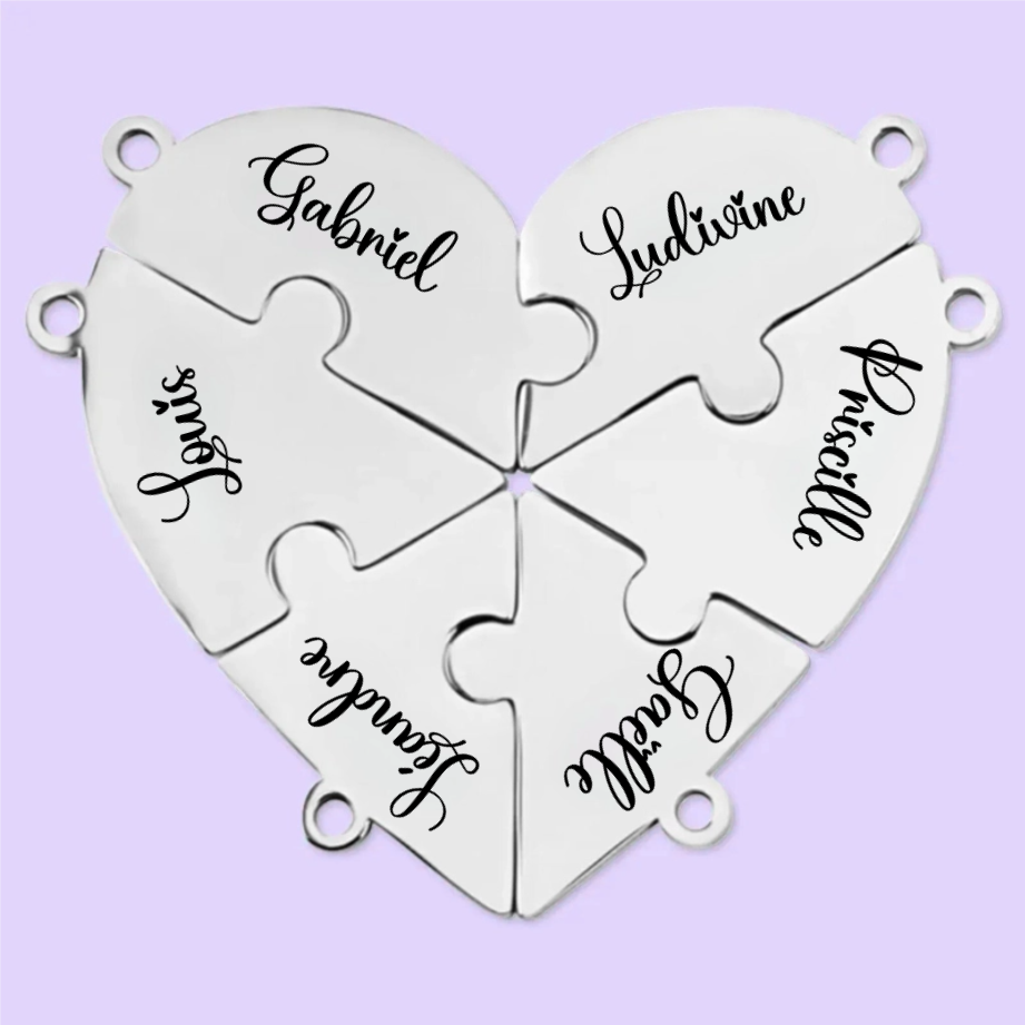 Collier en forme de puzzle cœur personnalisé - Cadeau sur mesure pour meilleurs amis
