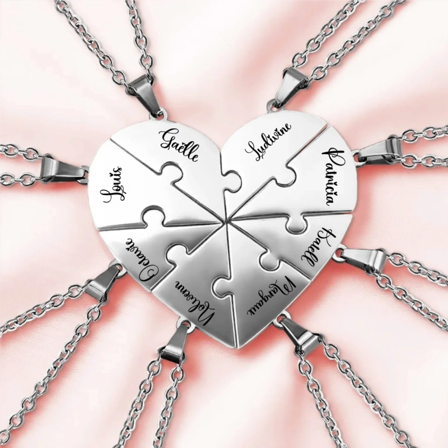 Collier en forme de puzzle cœur personnalisé - Cadeau sur mesure pour meilleurs amis