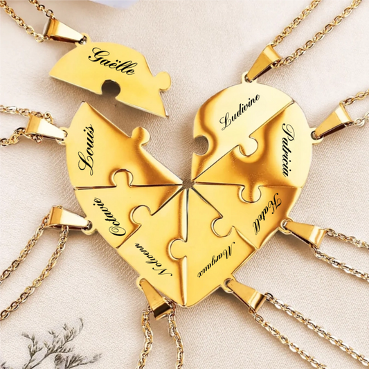 Collier en forme de puzzle cœur personnalisé - Cadeau sur mesure pour meilleurs amis