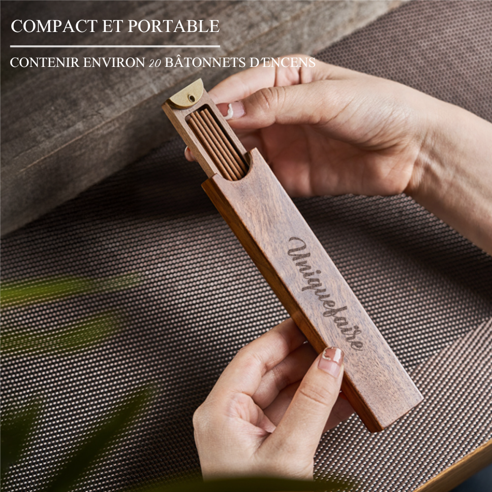 Boîte à Encens en Bois de Noyer Noir Portable Gravable avec Nom