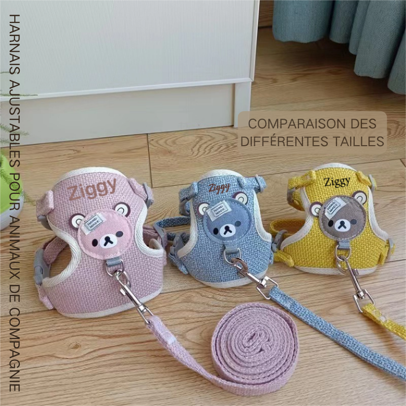 Harnais ajustable personnalisé avec nom brodé pour animal de compagnie