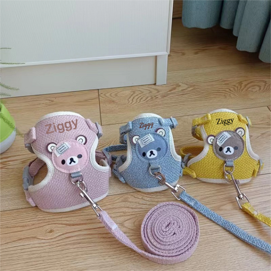 Harnais ajustable personnalisé avec nom brodé pour animal de compagnie