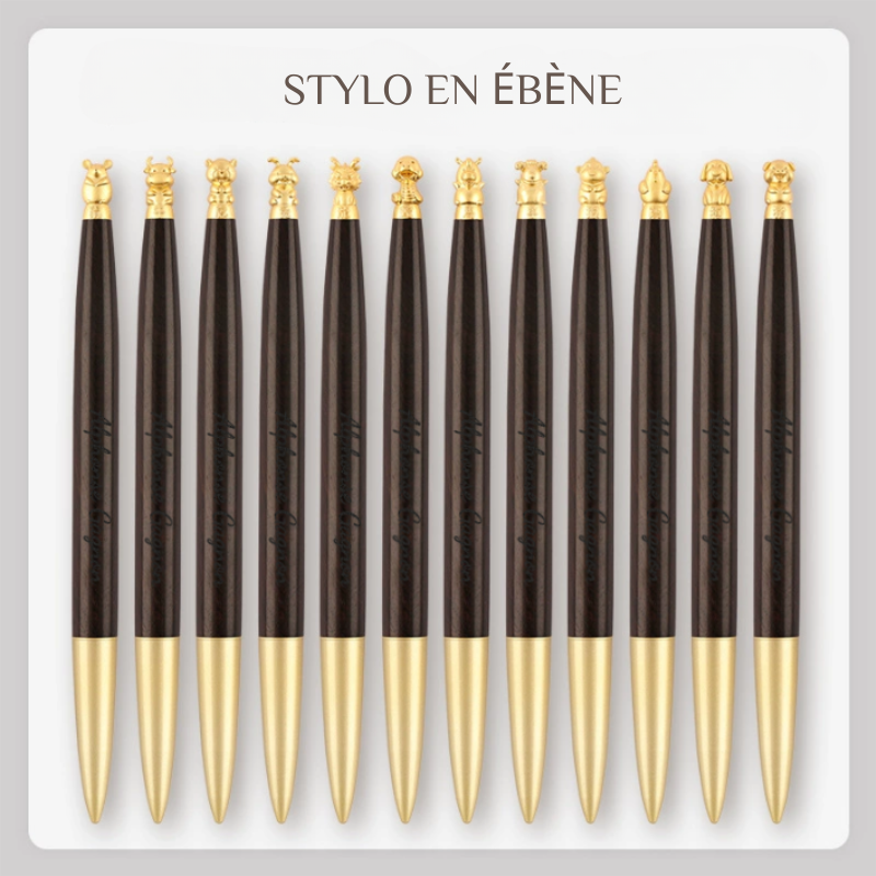Stylo avec 12 Signes du Zodiaque Chinois  Personnalisé Avec Nom Gravé