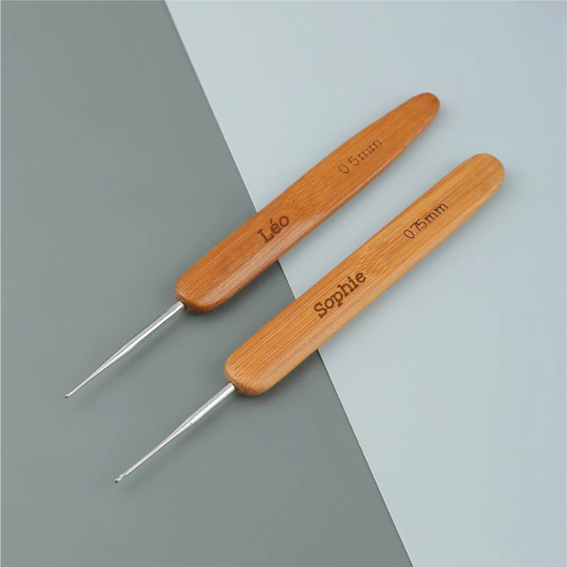 Crochets 0,75mm et 0.5mm avec Manche en Bambou Outil pour Tresses