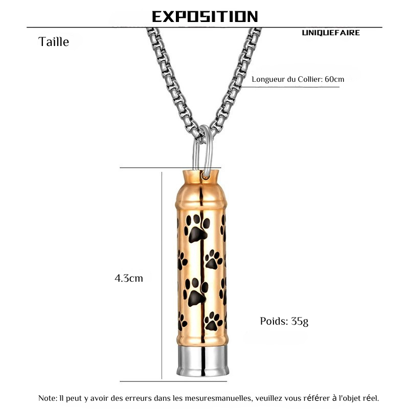 Collier avec Pendentif en Acier Titane Personnalosé avec Lettre pour Cendres d'Animaux de Compagnie