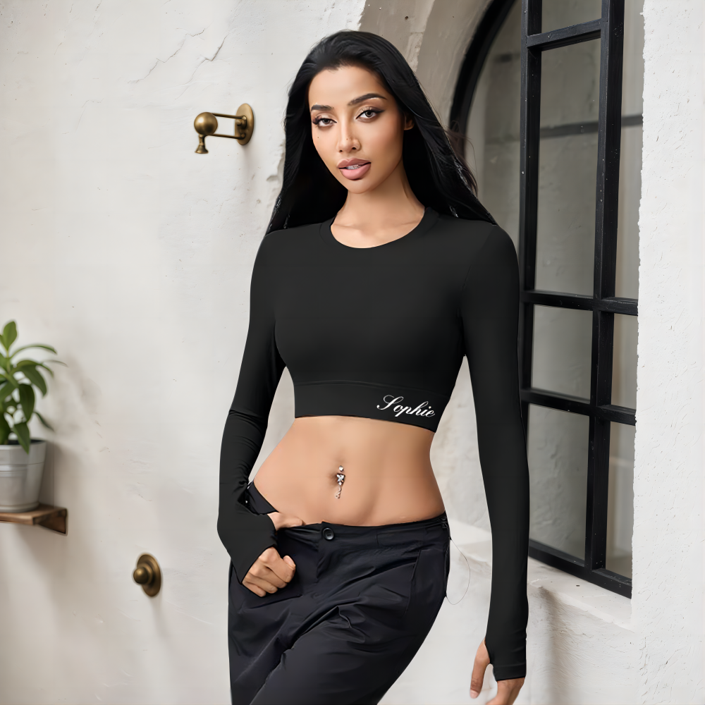 Haut Court à Manches Longues avec Dos Nu pour Sport