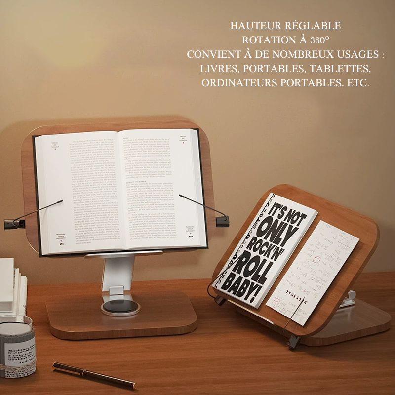 Support à livres en noyer réglable pour Livres et Tablette iPad Cadeau personnalisé