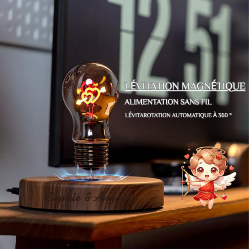 Ampoule Magnétique à Levitation Lampe Cadeau Créatif et Personnalisé pour Saint-Valentin