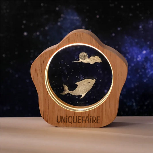 Lampe de Chevet LED en Bois avec Cristal Gravé 3D Personnalisable avec Nom