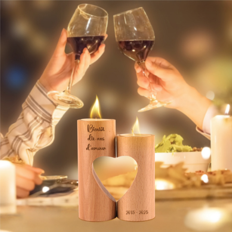 Chandelier Bougeoir en Bois Personnalisé - Porte Bougie avec Coeur Mignon