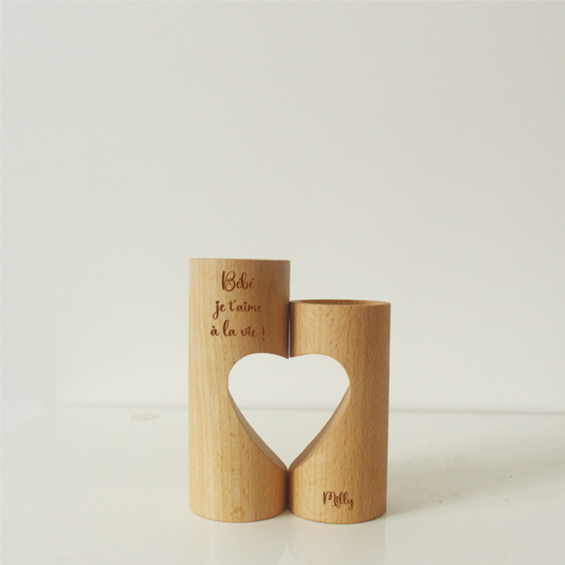 Chandelier Bougeoir en Bois Personnalisé - Porte Bougie avec Coeur Mignon