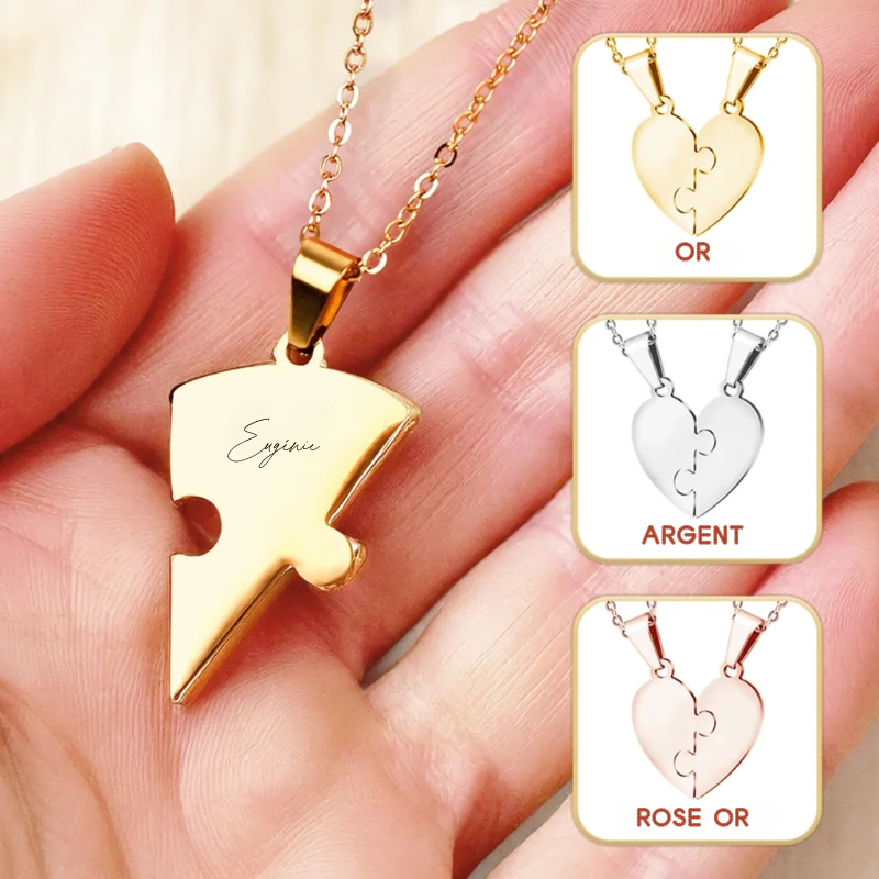 Collier en forme de puzzle cœur personnalisé - Cadeau sur mesure pour meilleurs amis