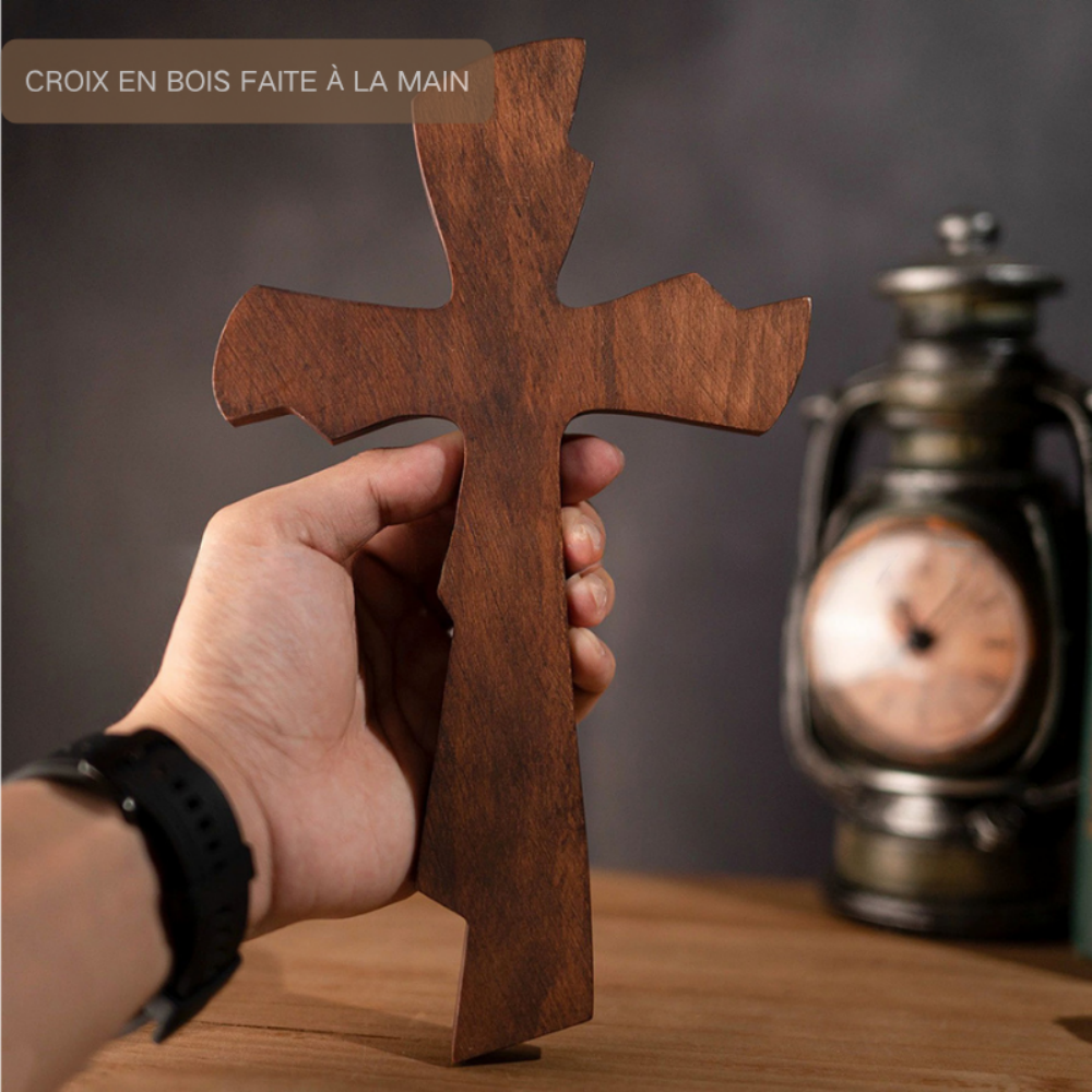 Croix en Bois Faite à la Main Décoration Murale