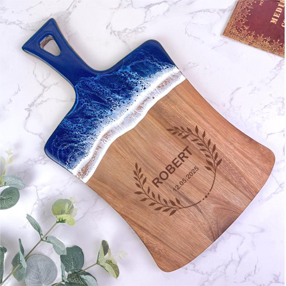 Planche à Découper en Bois d'Acacia avec Résine Design Unique et Personnalisable