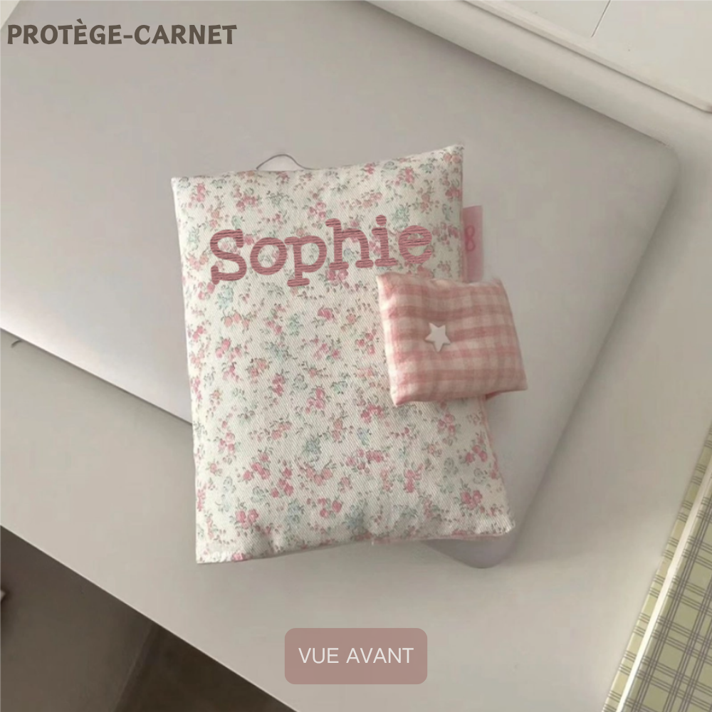 Protège-carnet de santé personnalisé avec nom brodé à motif fleuri