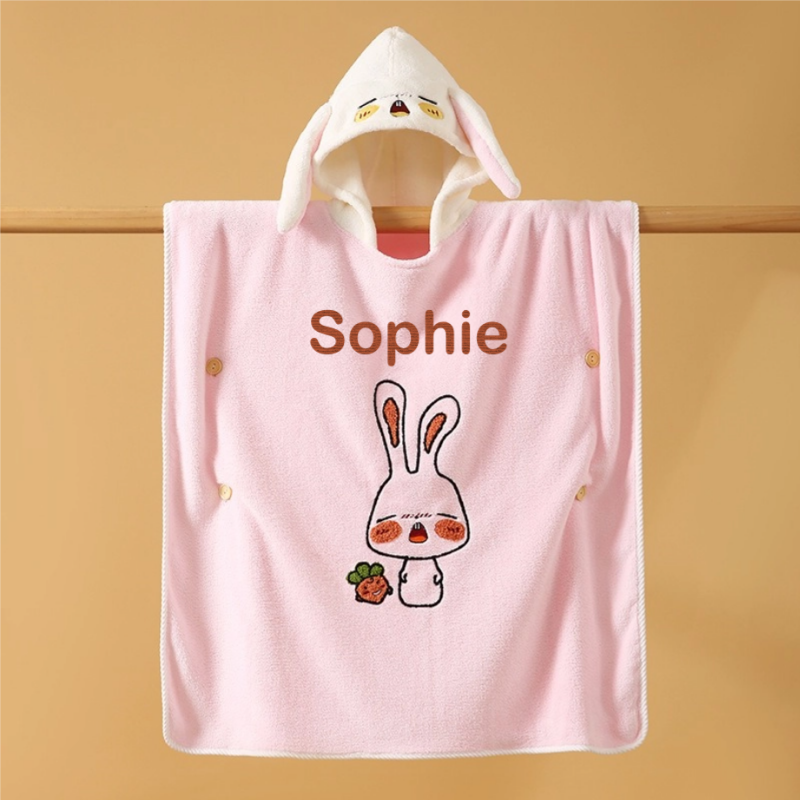 Peignoir de Bain Enfant à Capuche en Flanelle Personnalisable avec Prénom