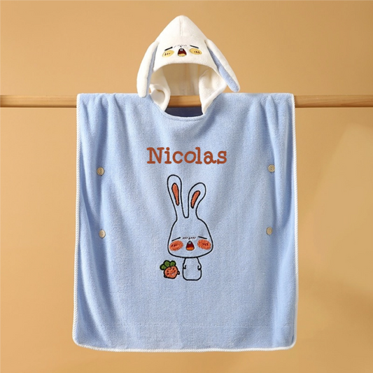 Peignoir de Bain Enfant à Capuche en Flanelle Personnalisable avec Prénom
