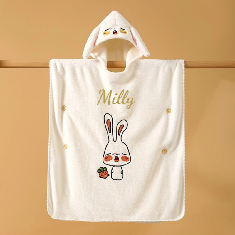 Peignoir de Bain Enfant à Capuche en Flanelle Personnalisable avec Prénom