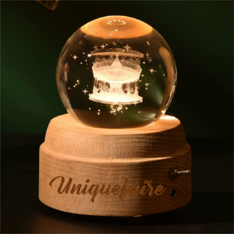 Boîte à Musique Rotative Boule de Cristal Personnalisée avec Nom Cadeau Anniversaire
