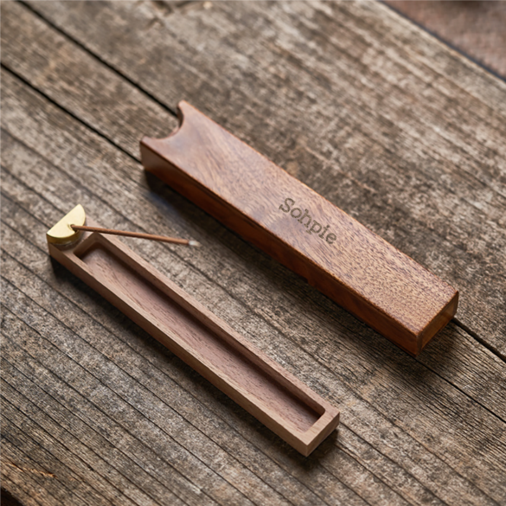 Boîte à Encens en Bois de Noyer Noir Portable Gravable avec Nom