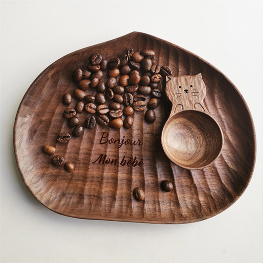 Assiette en Noyer en Forme d'Arbre Pomme de Pin Châtaigne Champignon