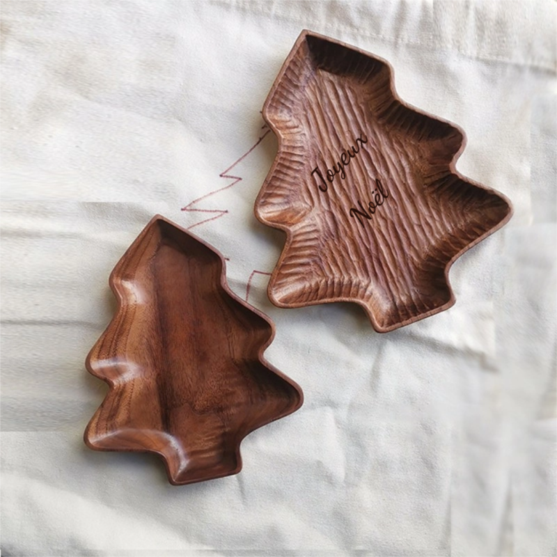 Assiette en Noyer en Forme d'Arbre Pomme de Pin Châtaigne Champignon
