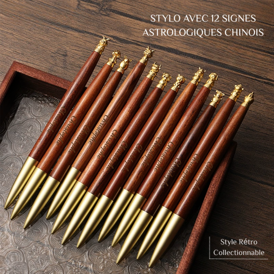Stylo avec 12 Signes du Zodiaque Chinois  Personnalisé Avec Nom Gravé