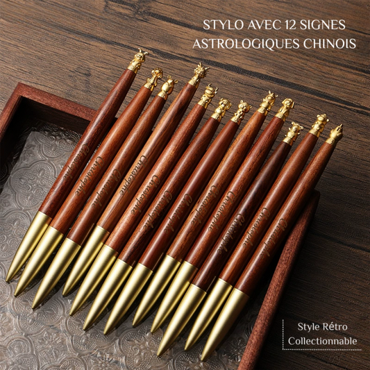Stylo avec 12 Signes du Zodiaque Chinois  Personnalisé Avec Nom Gravé