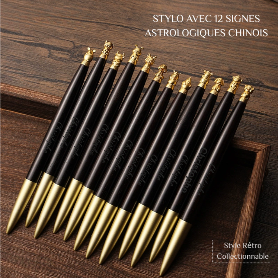 Stylo avec 12 Signes du Zodiaque Chinois  Personnalisé Avec Nom Gravé