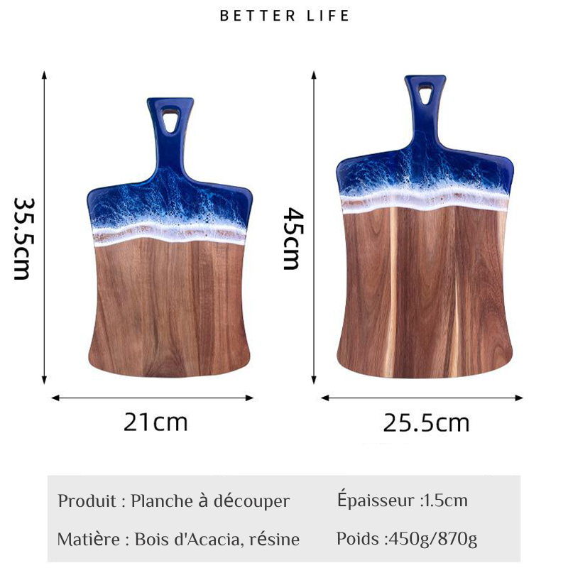 Planche à Découper en Bois d'Acacia avec Résine Design Unique et Personnalisable