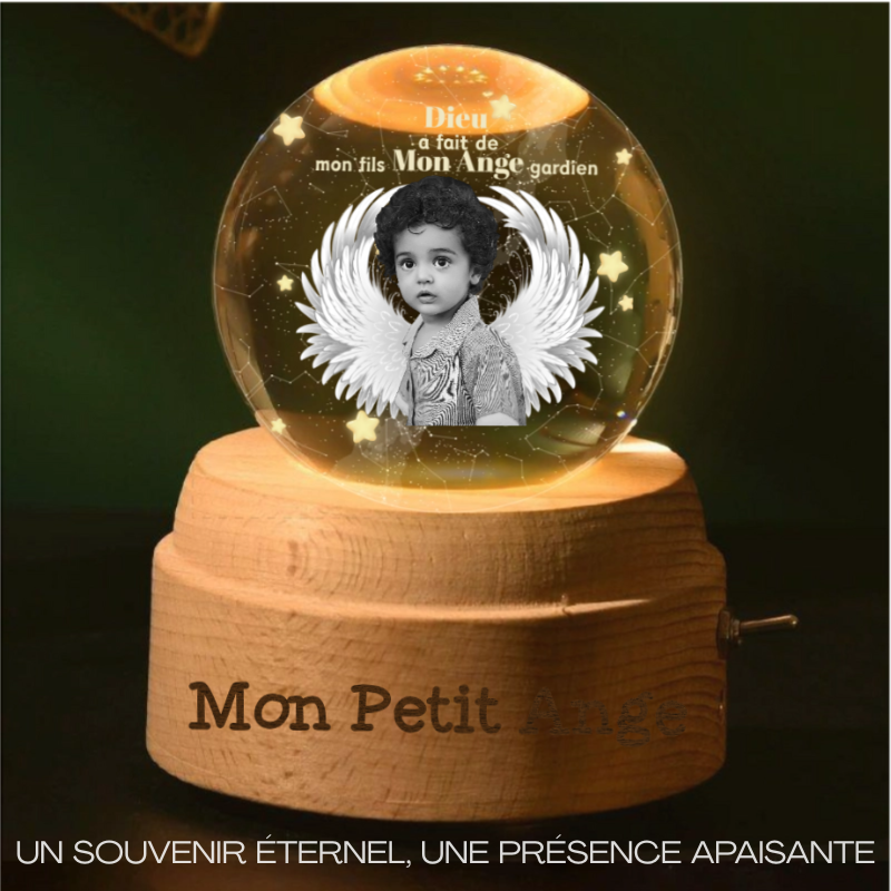 Boule de Cristal Rotative Personnalisée en Mémoire de Votre Enfant
