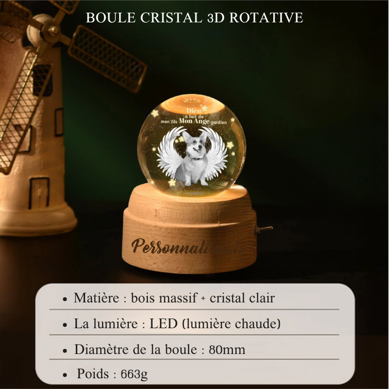 Boule de Cristal Rotative Personnalisée en Mémoire de Votre Enfant
