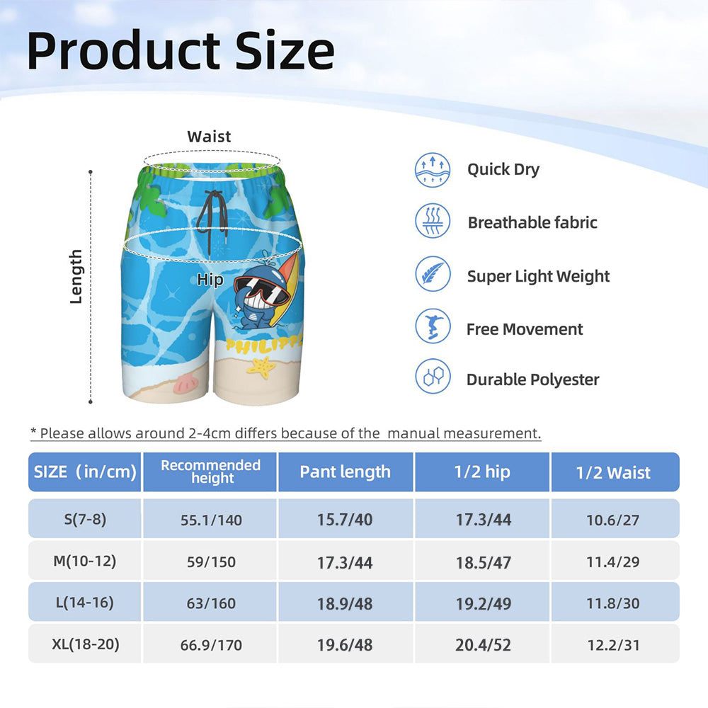 Maillot de bain hawaïen à séchage rapide pour garçon, motif animaux marins, 6-12 ans