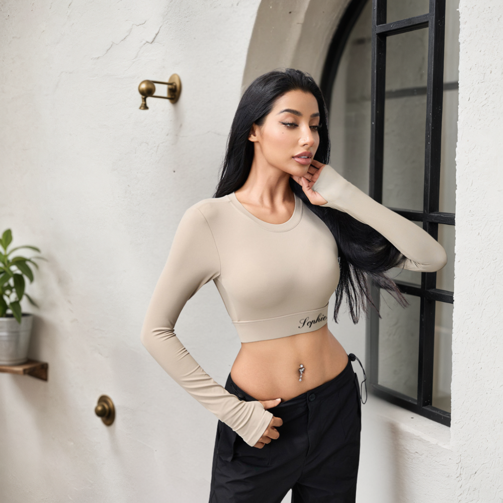 Haut Court à Manches Longues avec Dos Nu pour Sport