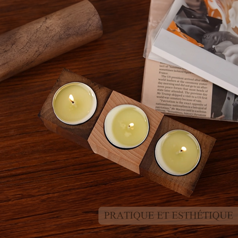 Porte-bougie Bougeoir Cube en Noyer Hêtre Personnalisé avec Nom