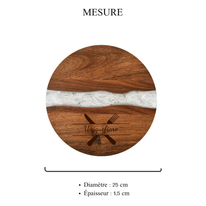 Planche à Découper Ronde en Bois d’Acacia et Résine – Plateau à Personnaliser