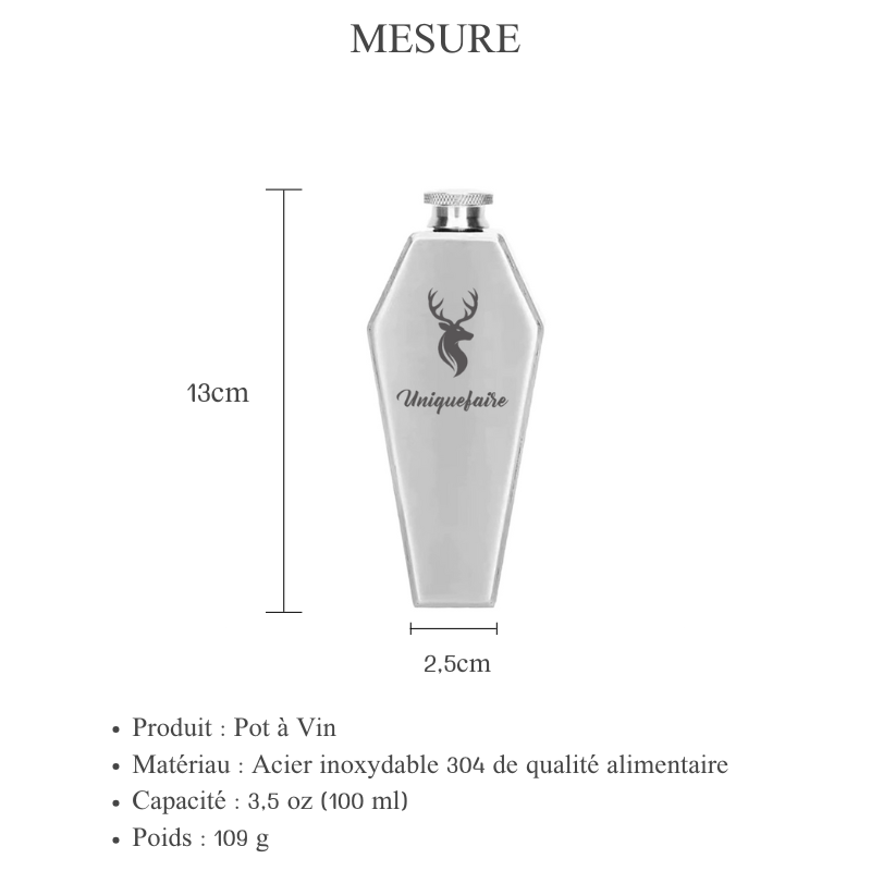 Mini Flasque de 3,5 oz (100 ml) Personnalisée - Pot à Vin Portable en Inox 304